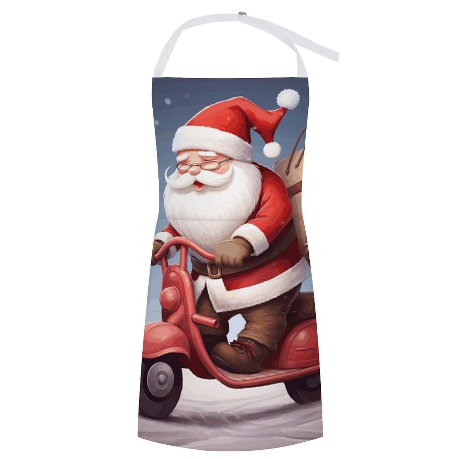 Vtctoasy Unisex Santa Claus On Scooter Adjustable Apron With 2 Pocket Apron For Women Men Cute Snowman Bib Chef Aprons For Cooking, 70X80cm