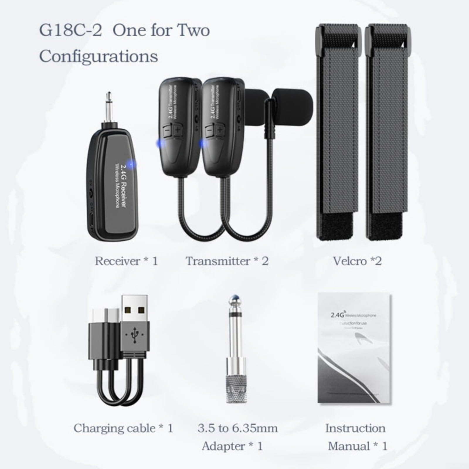 2,4G Drahtloses Clip-On Mikrofon für Saxophon und Blechblasinstrumente mit 49 m Reichweite, eingebautem 400 mAh Akku, Hypercardioid für Konzerte und Bandauftritte(One tow two)