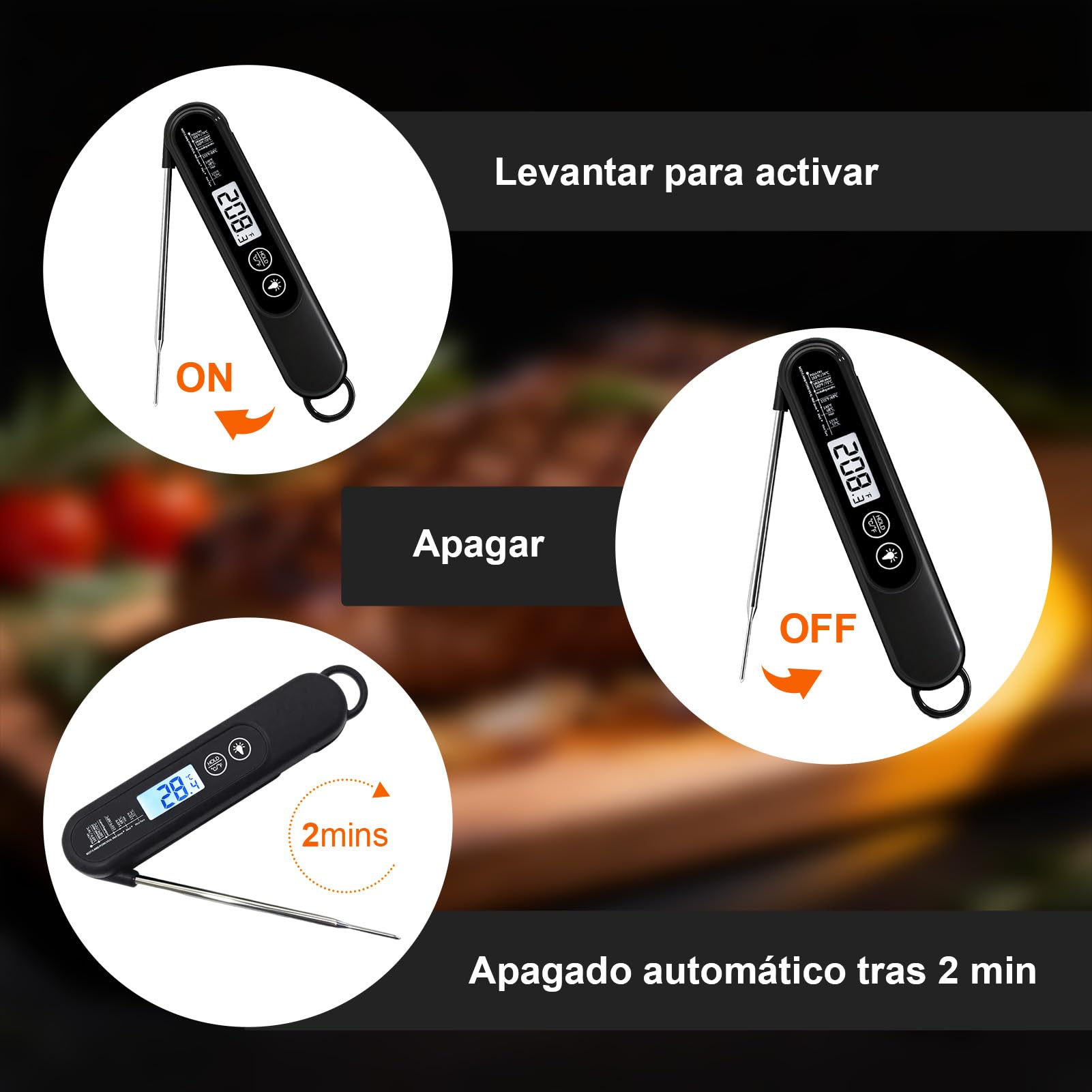 Charmline Termómetro de alta precisión para cocinar, precisión de ± 1 °C, termómetro para carne, hornear y asar, pantalla LCD de alta resolución con retroiluminación