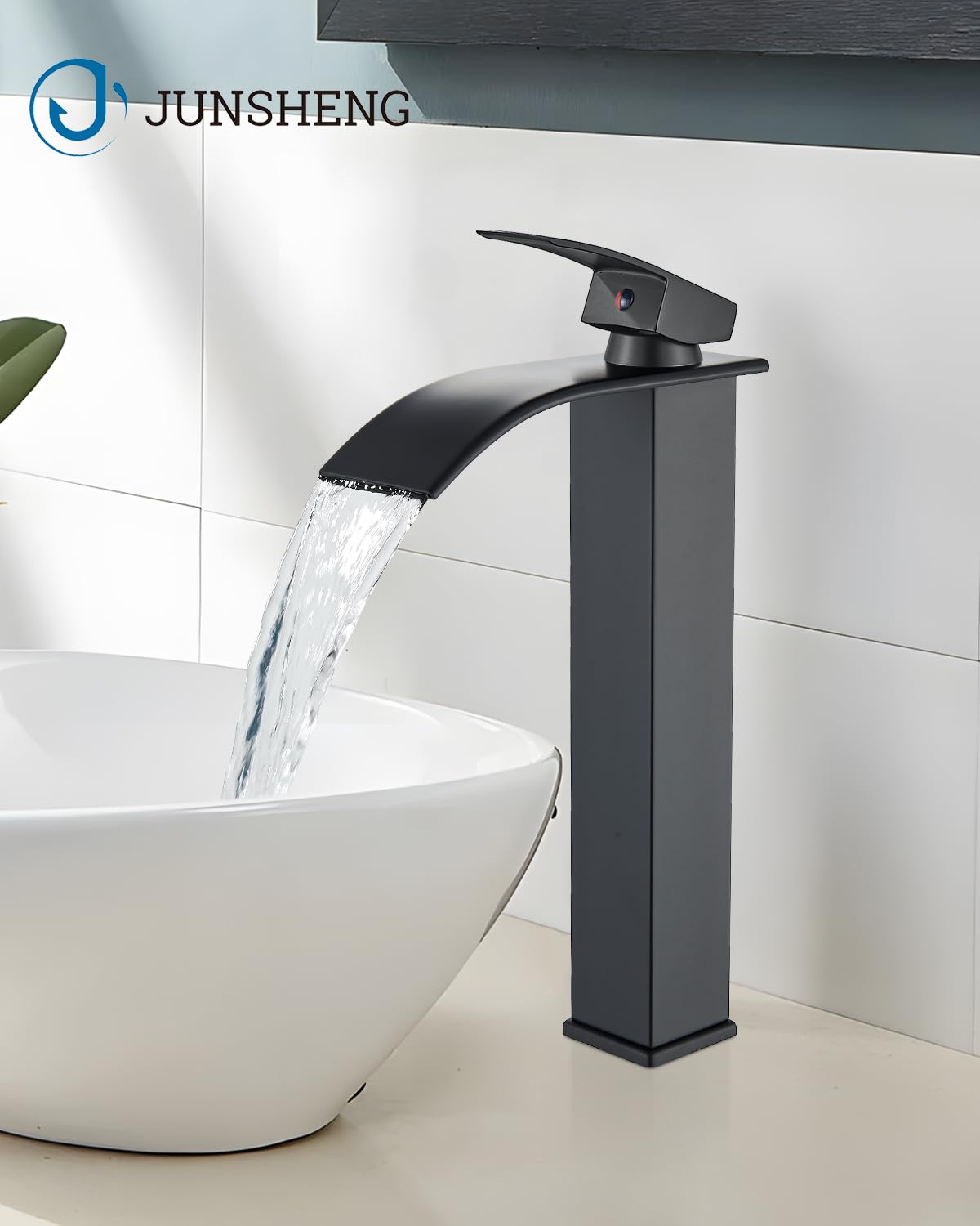 JUNSHENG Miscelatore per Lavabo, Miscelatore per Acqua Calda e Fredda per Bagno, Miscelatore per Lavabo Nero, Miscelatore per Bagno a Una Maniglia
