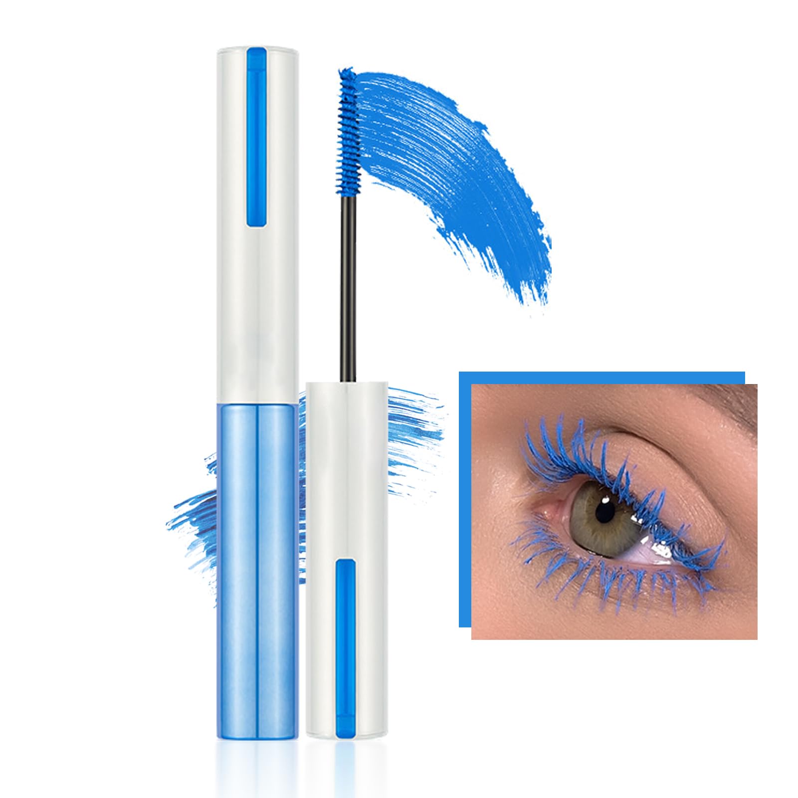 Waterproof Mascara, Highly Pigmented Blue Mascara with Comb, 4D Colorful Fiber Mascara Smudge-proof, Long-Lasting Thick and Long Eyelash, Eyes Makeup, Party Cosplay Makeup Sky Blue