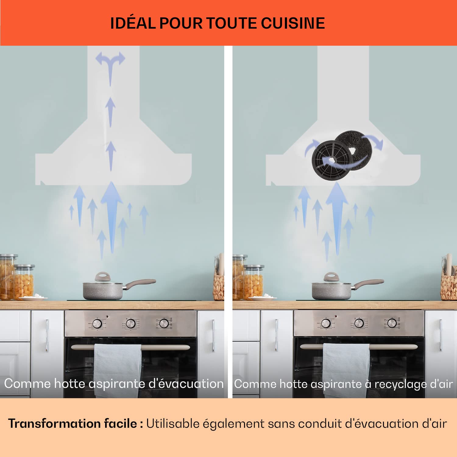 Klarstein Clara Hotte Aspirante 90cm, Hottes de Cuisine Inclinées, Filtre de Hotte en Aluminium, Débit d'Air Puissant 590 m³/h, Eclairage à LED, Efficacité Classe A, Efficace avec Evacuation
