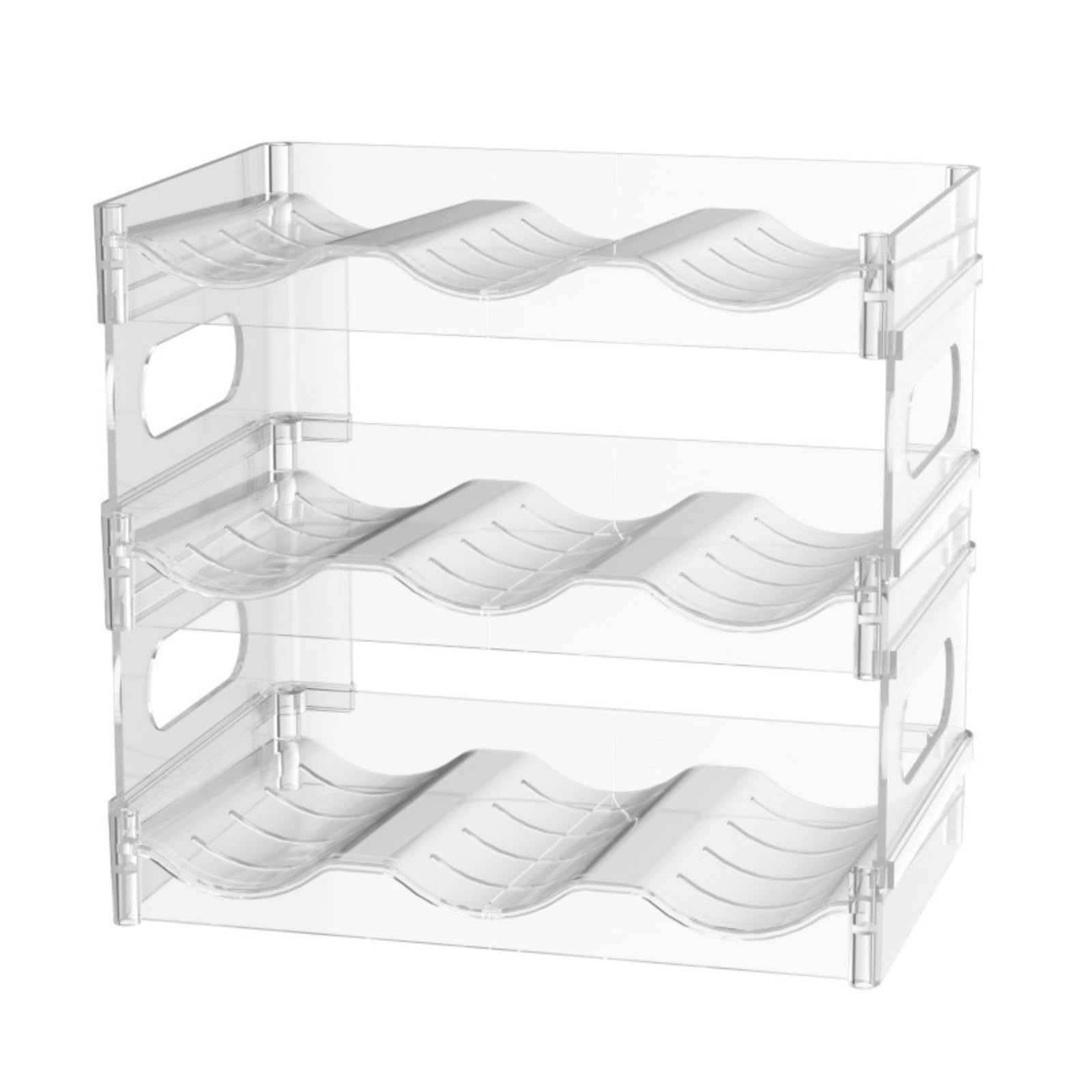 Stapelbares Wasserflaschen-Aufbewahrungsregal mit 3 Ebenen, für 3 Flaschen pro Ebene, Kunststoff, für Kühlschrank, Speisekammer, Schrank, Küche, Arbeitsplatte, Gefrierschrank, platzsparendes Design