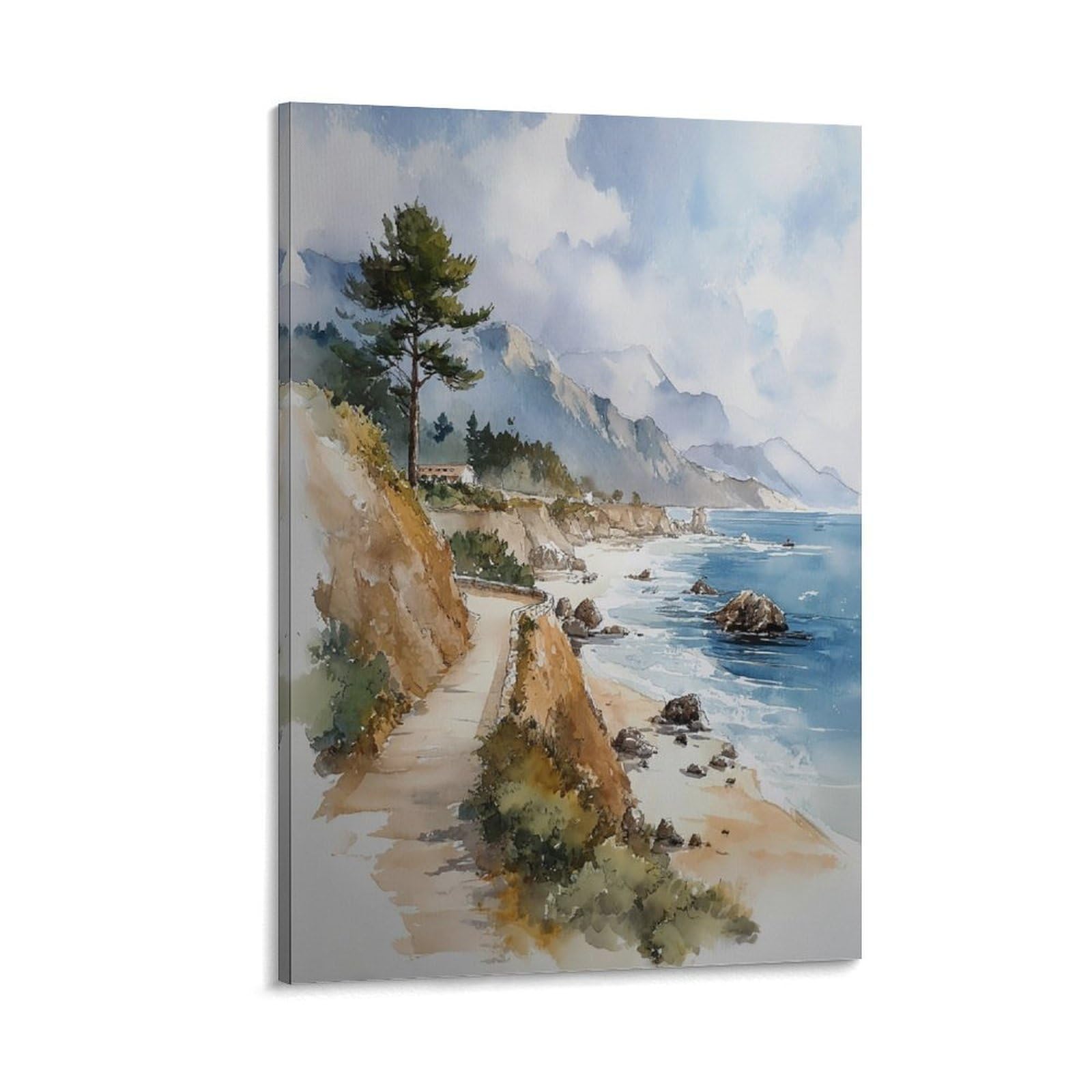 XWYMXZ Pebble Beach Watercolor 24x36inch(60x90cm) Vintage Travel Poster Watercolor Canvas Art