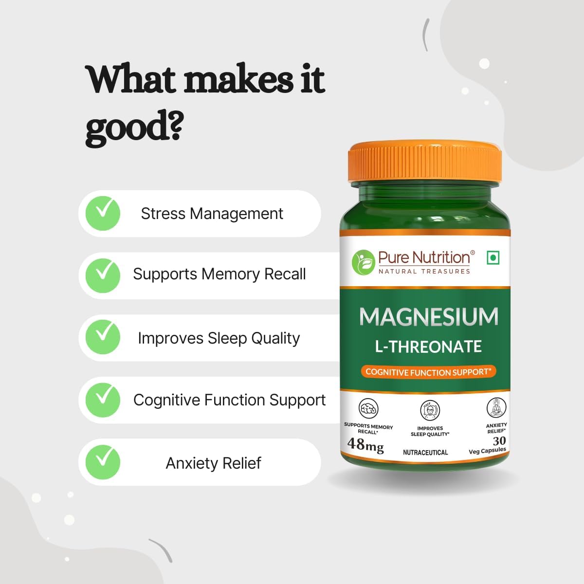 Pure Nutrition Magnesium L Threonate Supplement β 30 Tablets | Magnesium Supplement Suports Relaxation & Better Sleep | Enhances Memory, Cognitive Function & Brain Health 4