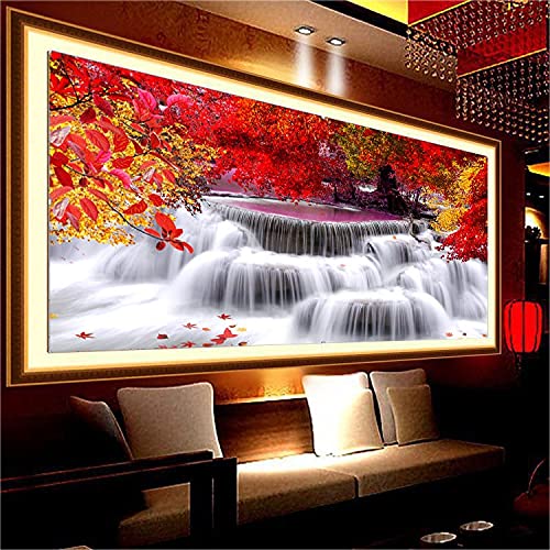 Peinture strass cascade de la forêt rouge pour décoration murale du salon de 50x120cm