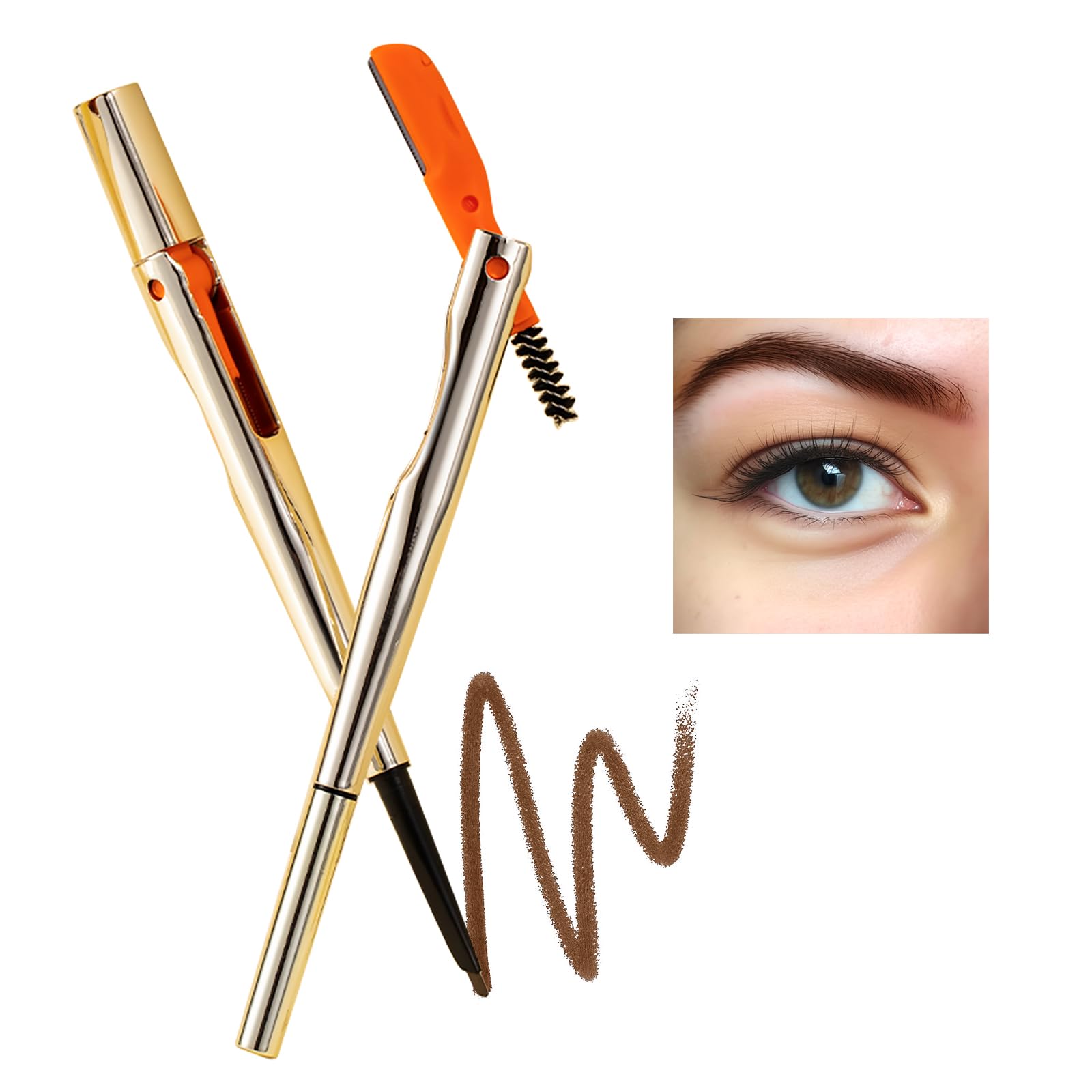 Prreal 3 in 1 Eyebrow Pencil with Brush and Eyebrow Razor, Retractable Eyebrow Shaping Pen, Waterproof & Durable Eyebrow Color, Double-Ended Brush and Eyebrow Shaker Eyebrow Makeup, #2 Coffee