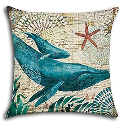 7COLORROOM Sea Theme Decorative Square Cotton Linen Coastal Pillow Cover Ocean Animal Cushion Cover 18 X 18 Inch Pillow… 616XSEjwWOL. SS400