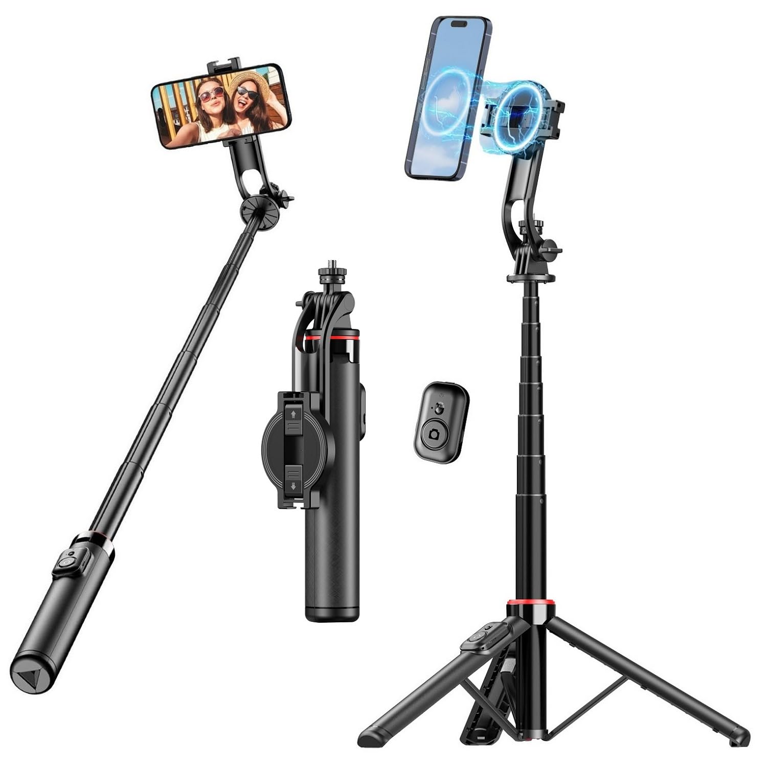 Magnetic Selfie Stick Tripod for iPhone - 51" Phone Tripod Stand Compatible with Magsafe, Travel Tripods Phone Holder Stick for iPhone Android Cell