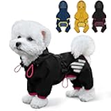 Dog Raincoat, Waterproof Dog Rain Jacket with Hood, Rain Coat with Leash Hole, Reflective Strap for Small Medium Dogs, Lightweight Puppy Clothes(Black,L)