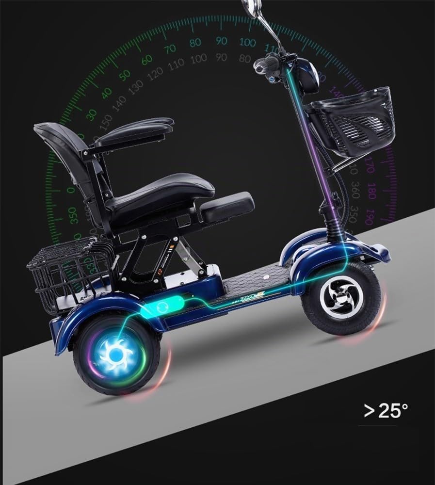 4 Ruedas Scooters Movilidad Servicio Pesado para Adultos Mayores Capacidad 200 Kg 380W 48V 20Ah Scooter Demovilidad Plegable Portátil Iluminación LED Completa para Ancianos B