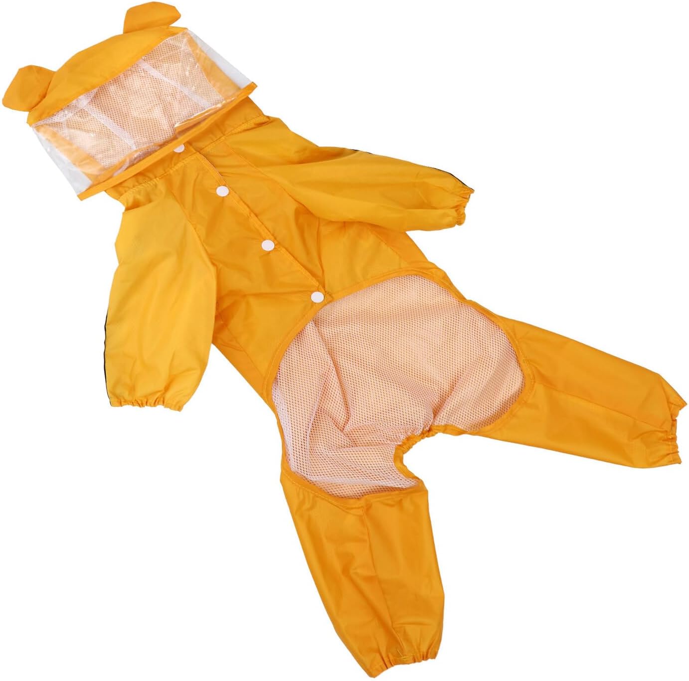 Waterproof Bee Pattern Dog Raincoat Hooded Pet Rain Jacket Lightweight Yellow Small Bear Design for Medium Small Dogs Outdoor Use