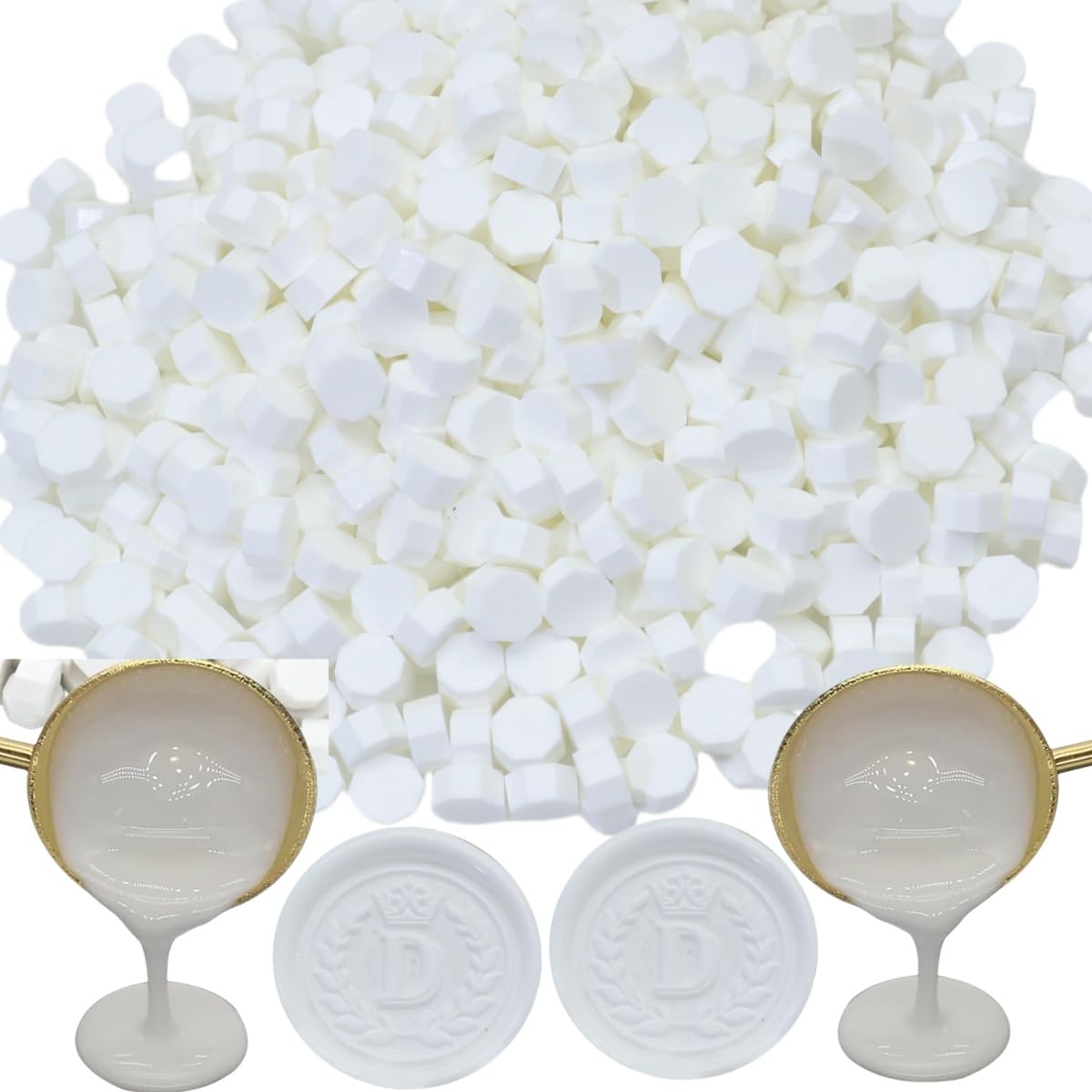 300 Pcs Wax Seal Beads, Sealing Wax Beads, Refilling Octagon Wax Sealing Beads for Wax Stamp Sealing, Perfect for Wedding Invitations, Christmas Cards, Envelopes, Letter Sealing (Ivory White)