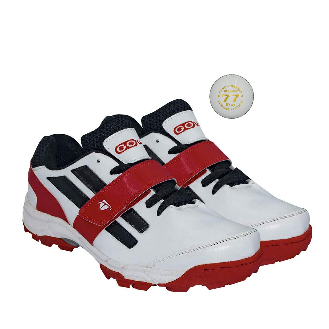 Pace White/Red Cricket Shoes Size-4 With TR-77-W Cricket Leather Ball Veg Tanned White, Unisex-Youth-image-28