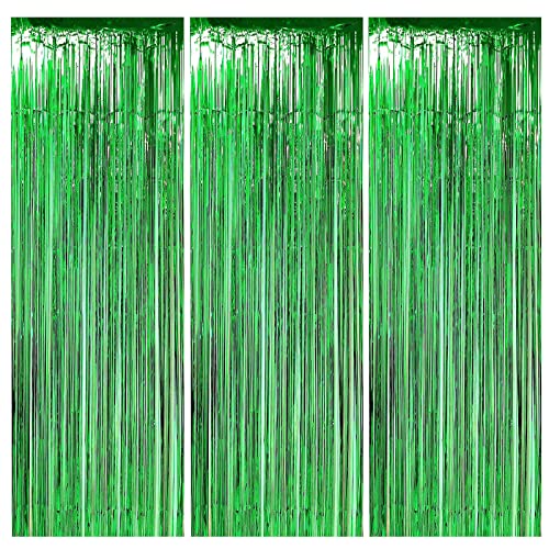 3 Stücke Lametta Vorhänge, 3.2x6.6 FT Metallische Lametta Vorhänge, Folie Hintergrund Fringe Vorhänge für Geburtstag Party, Hochzeit, DIY Photo Booth Dekorationen, Weihnachten - Grün Cover