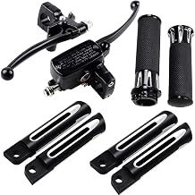 Bundle Black 1" Handlebar Master Brake Levers Hand Grips Foot Pegs Compatible with Harley Sportster Dyna Softail Touring