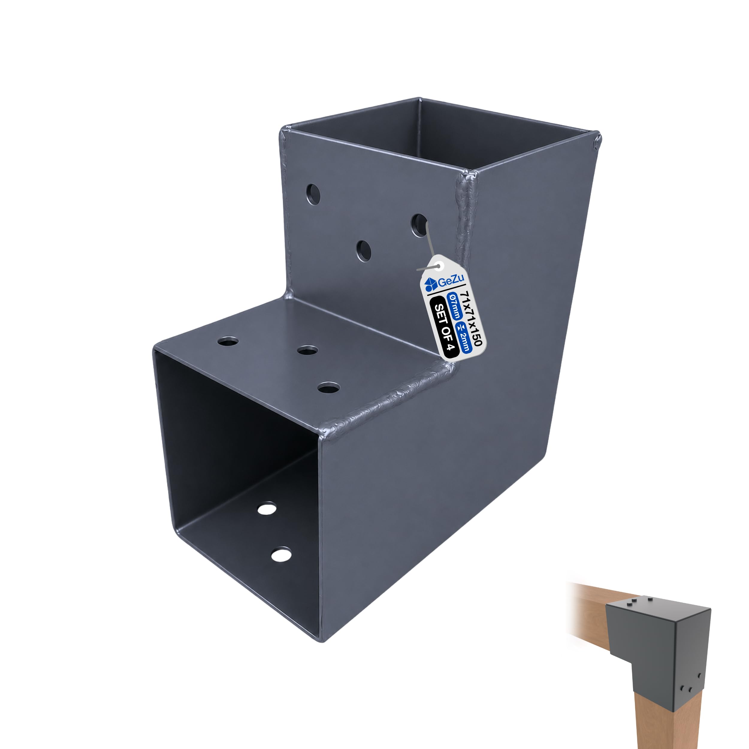 GeZu Impex Post Connector L 71 x 71 mm Powder Coated Anthracite Set of 4 Pergola L Shape Square Beam Post Connector Corner Pavilion Bracket