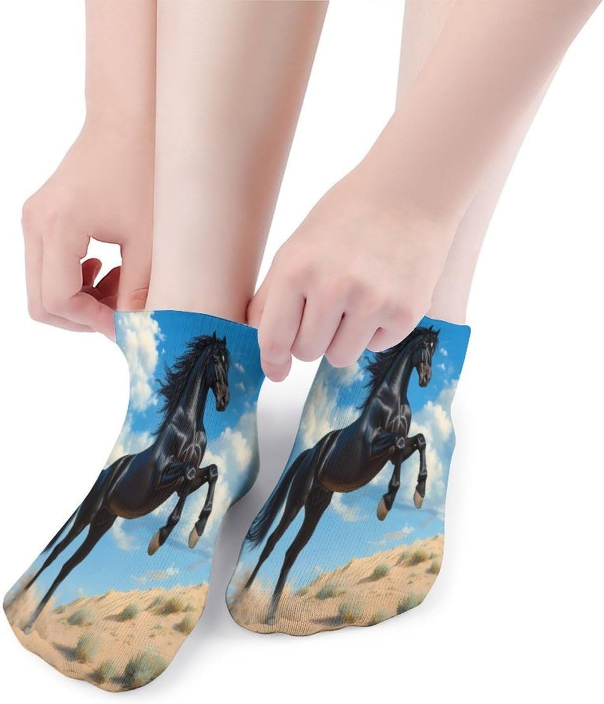 Wild Black Stallion Horse Mens Socks No Show Low Cut Ankle Sock for Sports