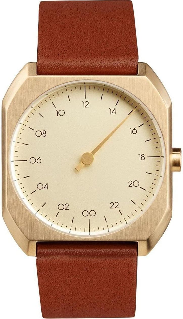 slow Mo 07 - Brown Leather Gold Case Gold Dial Unisex Quartz Watch with Gold Dial Analogue Display and Brown Leather Strap
