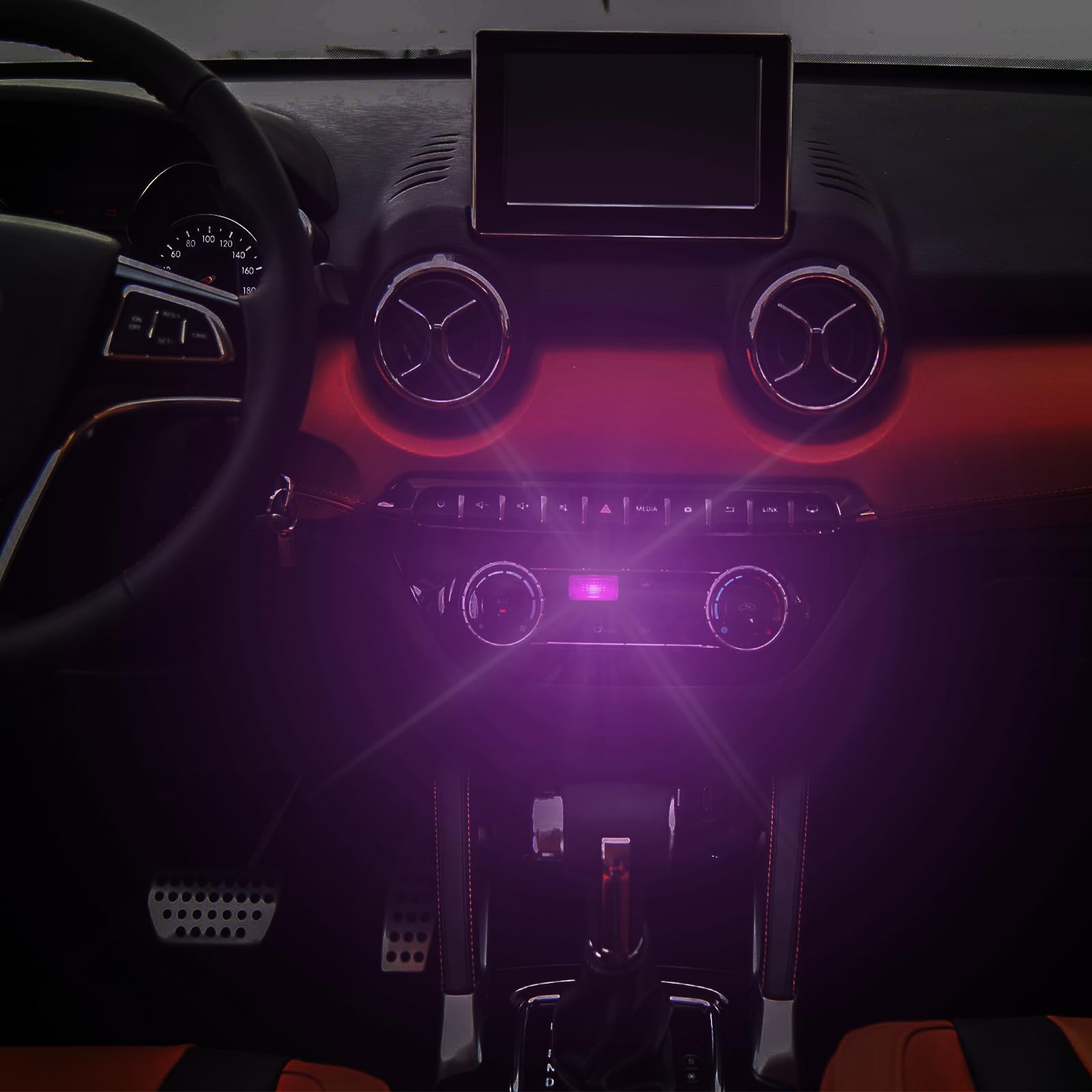 OSIRCAI 2Pcs USB LED Atmosphere Lights Mini Car Interior Accessories Ambient Lamp Universal, Mini USB LED Decoration Night Light, Portable Car Ambient Lighting Kit for All Car Interiors (Purple Pink)