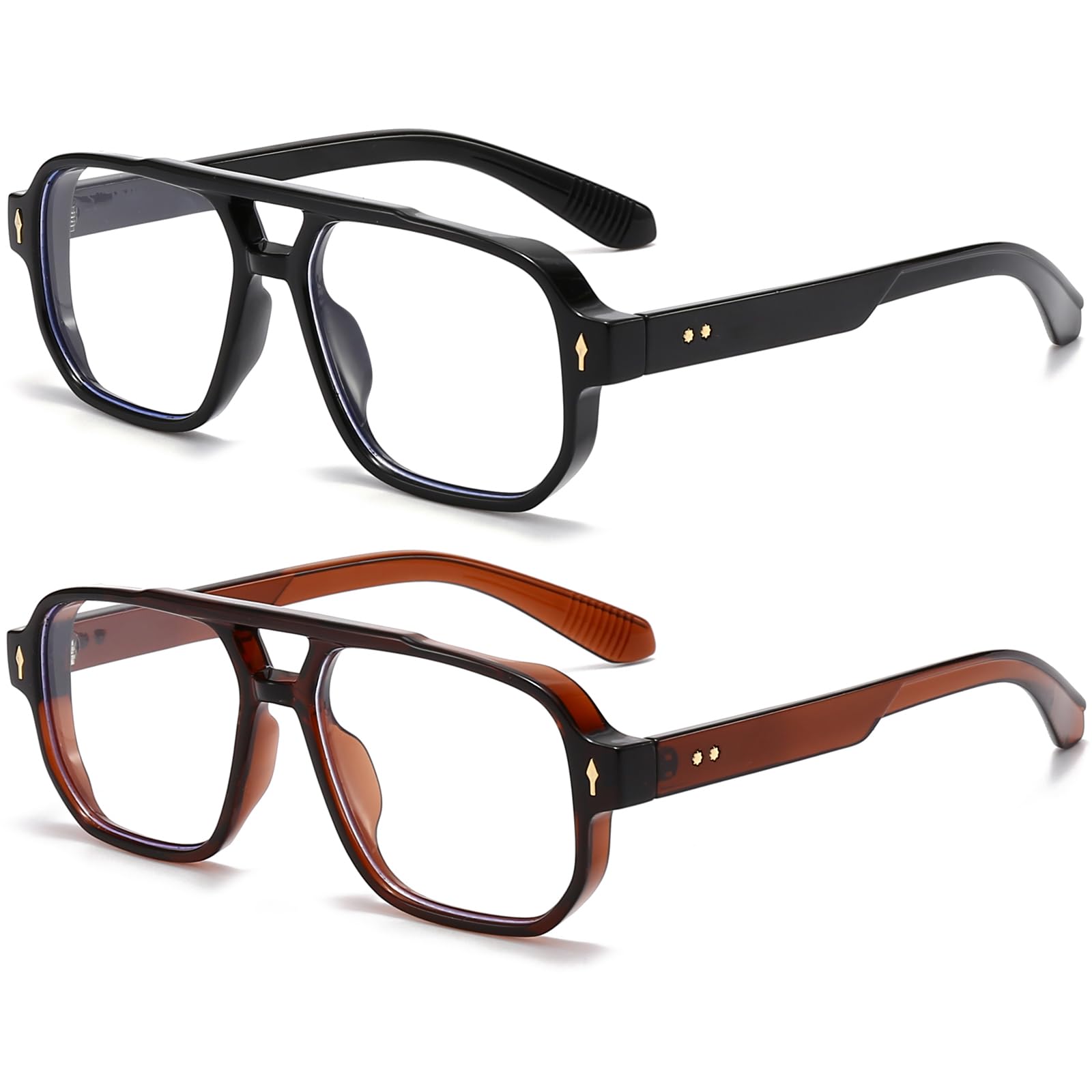 Photo 1 of PORADAY Blue Light Blocking Glasses Women Men 70s Square Aviator Eyeglasses