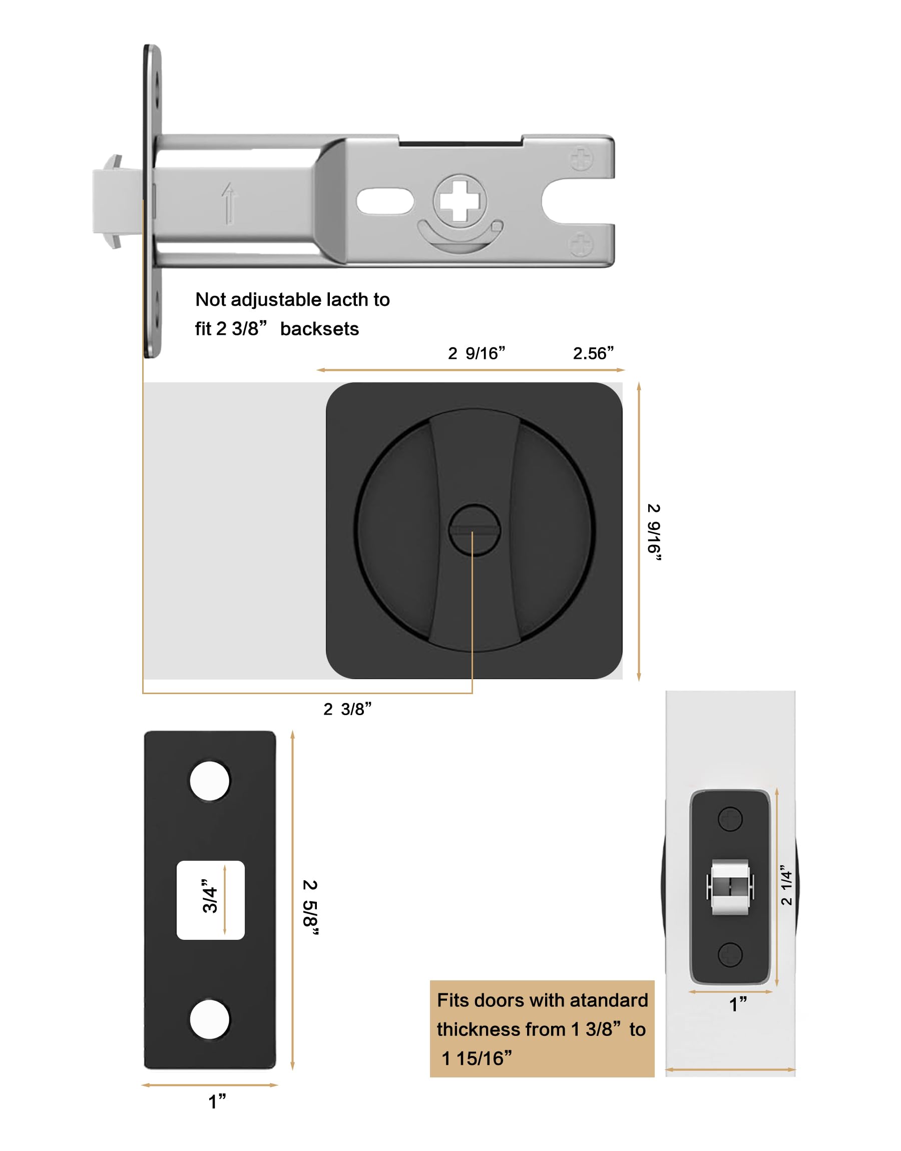 Lethato Pocket Door Hardware Pocket Door Lock Black Rounded-Corner 1Pack — Amazon image 2