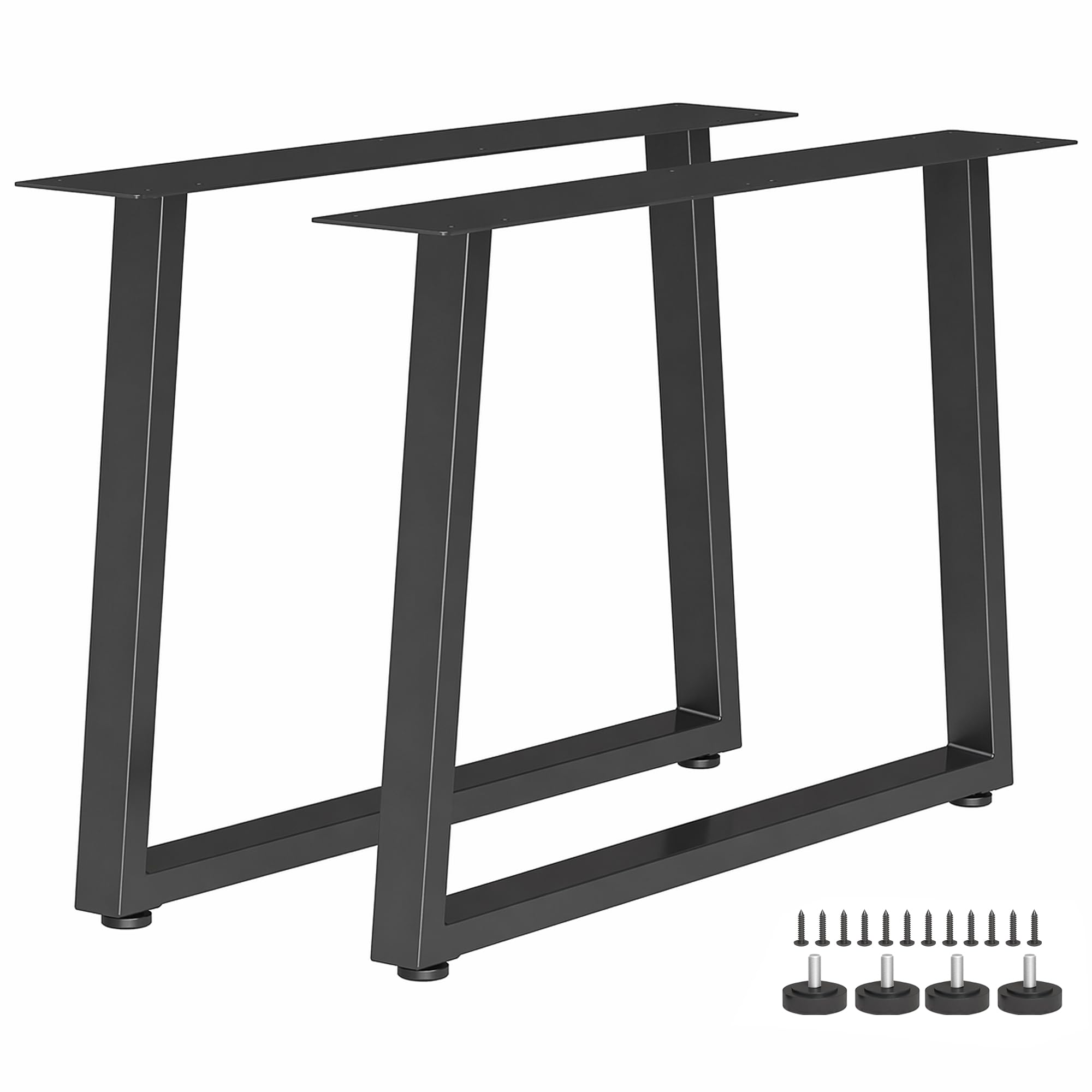 HOMCOM Set 2 Gambe per Tavolo Trapezoidali in Acciaio 60x10x43 cm Nero | Gambe per Mobili, 12 Fori, 12 Viti, 4 Piedini Regolabili, Stile Industriale, Capacità 75 kg, per Panca, Tavolino