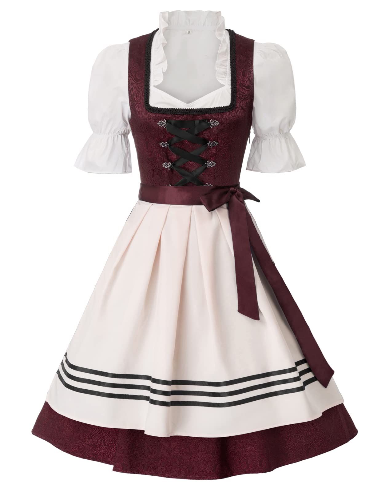 JASAMBACDirndl Dresses Women, 3 Piece Oktoberfest Costumes, German Bavarian Dress for Halloween Carnival