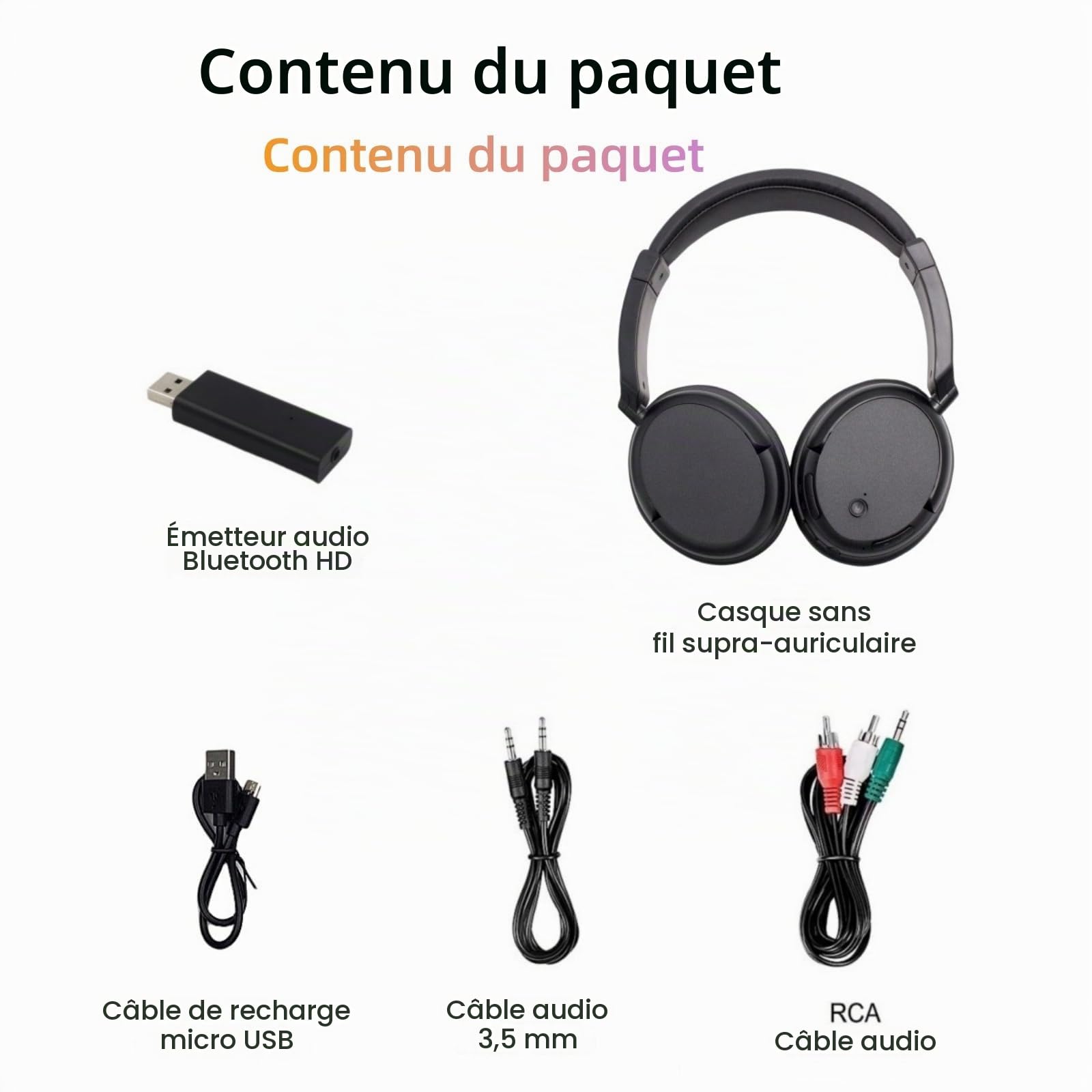 Casque Bluetooth sans Fil avec Radio FM, Casque Supra-Auriculaire sans Fil pour La TéLéVision, L'Ordinateur Et Le TéLéPhone, Conception Ultra-LéGèRe pour Les Adolescents Et Les Seniors (Noir)