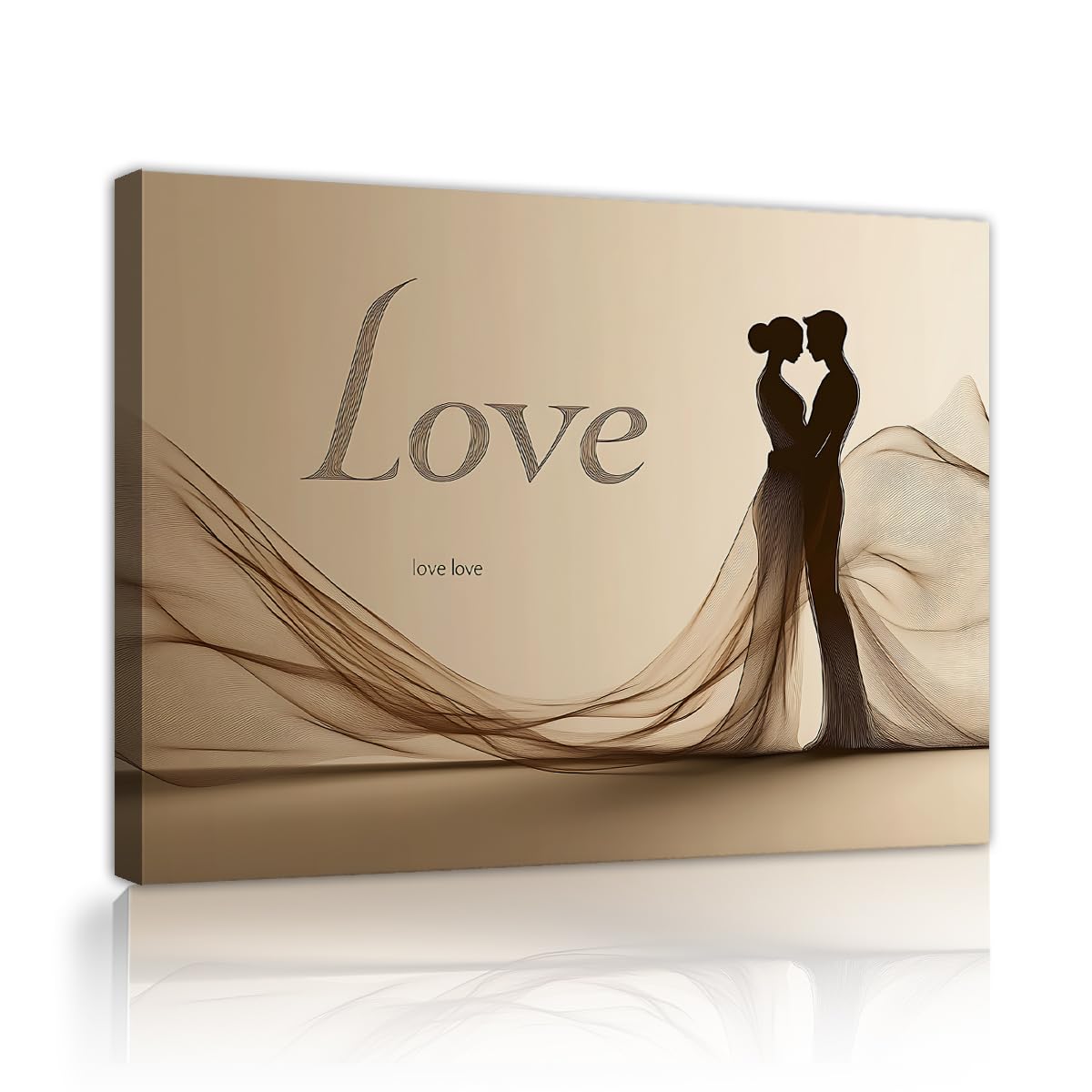 CHERHERART Love Canvas Picture Wall Art Elegant Silhouette Beżowe Pary Obejmujące Minimalny Romantyczny Obraz na płótnie na ślub Walentynki 65 x 85 cm Rama wewnętrzna