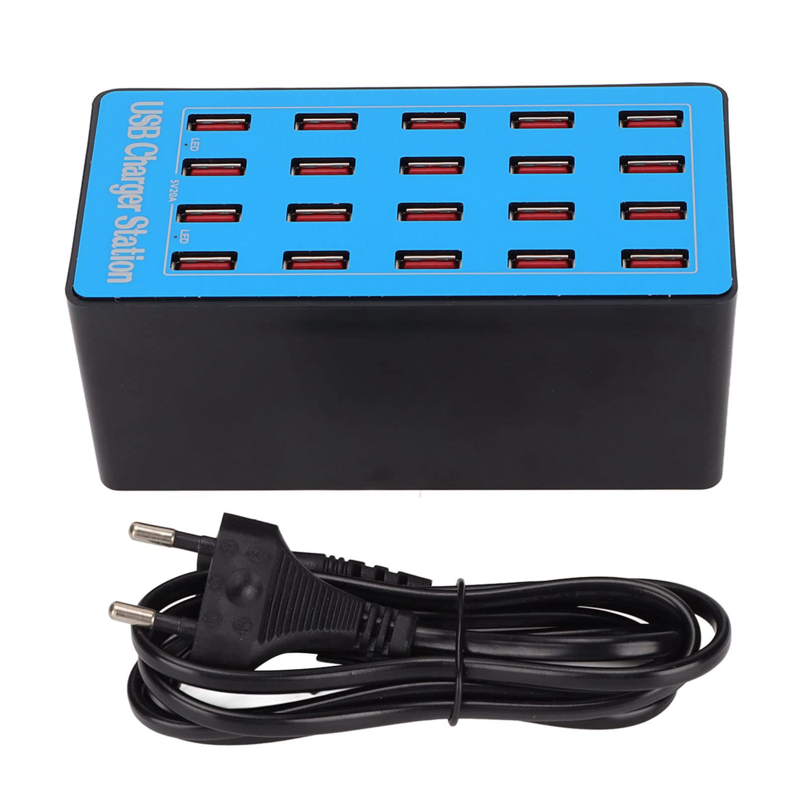 Stazione di Caricabatterie USB, 5V 20A 100W 20 Porte USB Hub di Ricarica Stazione con Ventola di Raffreddamento a 50 Gradi per Tablet di Telefono, Caricatore Veloce (Spina europea)