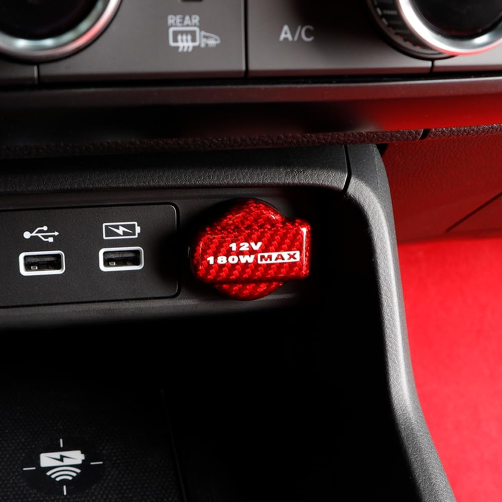 JSWAN Carbon Fiber Cigarette Lighter Cap Compatible with Honda 11th gen Civic Type R FL5 CRV Pilot (2023 to 2026) Center Console Cigarette Lighter Plug Cover Trim Interior Accessories (Glossy Red)