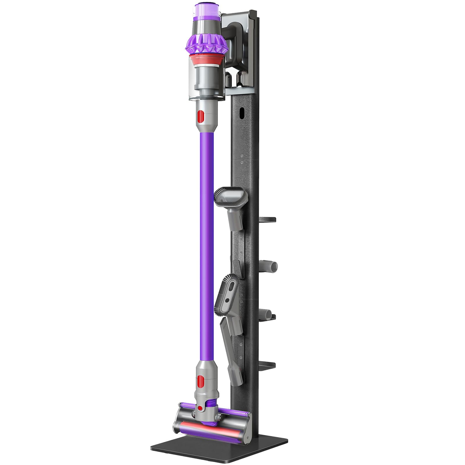 XIGOO Vacuum Docking Station Stand Compatible With V15 V12 V10 V8 V7 V6 Detect Cordless Vacuums Cleaners Attachment Storage, Cleaner Stand with 4 Hooks and 4 Shelves, Metal Black