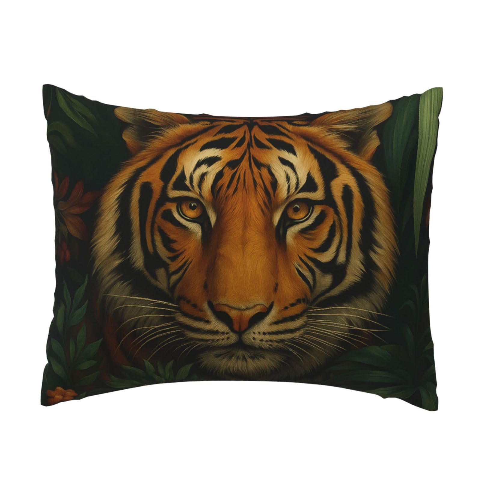 Tiger in Floral Pillowcase Soft Plush with Zipper Decorative Pillowcovers 16x20 in