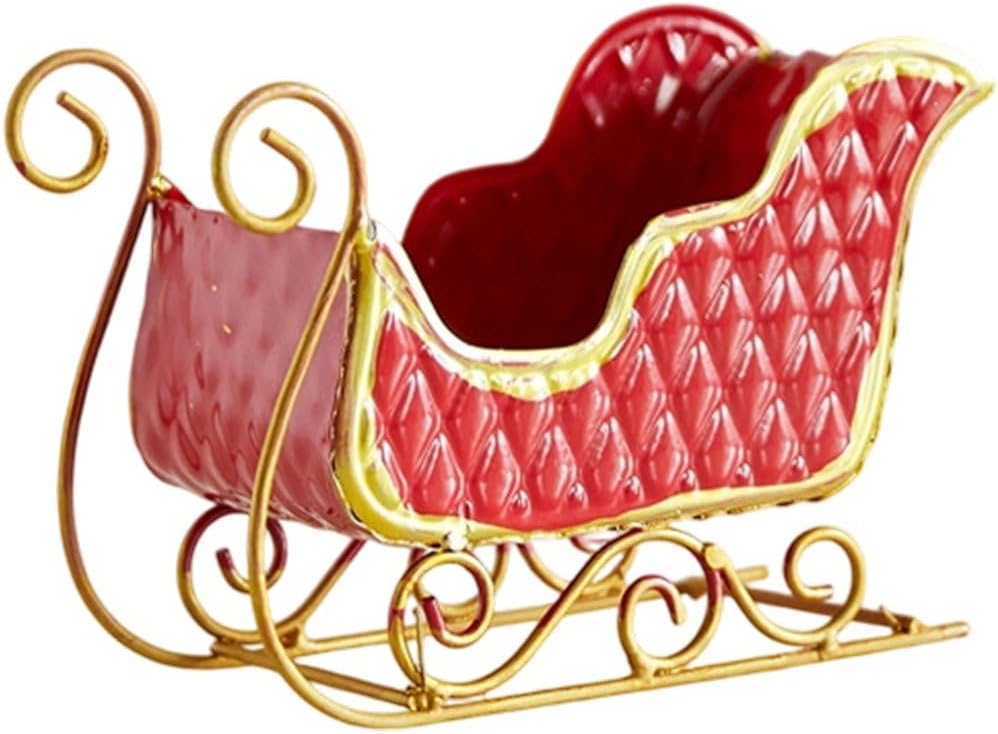 Metal Christmas Sleigh Ornament, Small Santa Sleigh Candy Holder and Storage Decor, Xmas Centerpiece for Home,Fireplace,Shelf and Party