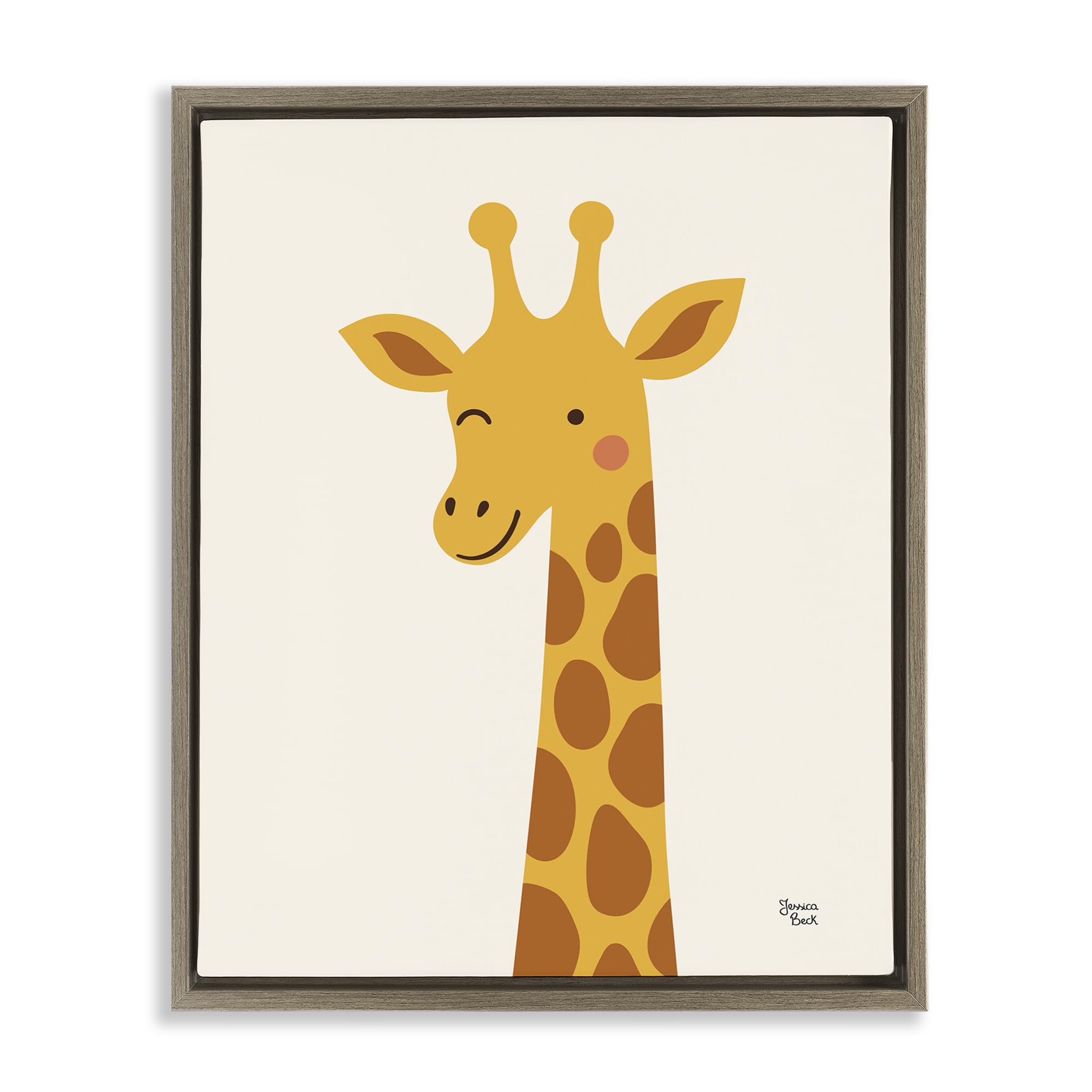 Stupell Industries Montalcino Elm (Textured) 'Winky Giraffe Portrait'| Floating Frame Canvas Art
