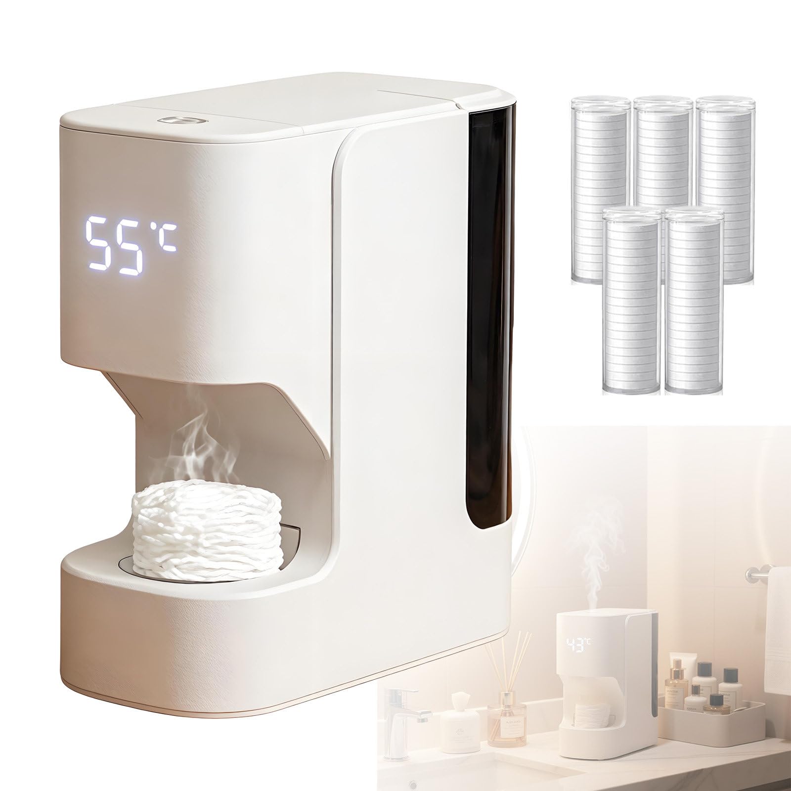 DzkZen Hot Face Towel Heater Machine, Disposable Towel Heater, Towel Warmer For Facials, 55°C Constant Temperature, 5-Second Warmth, Smart Voice Alerts with100towels