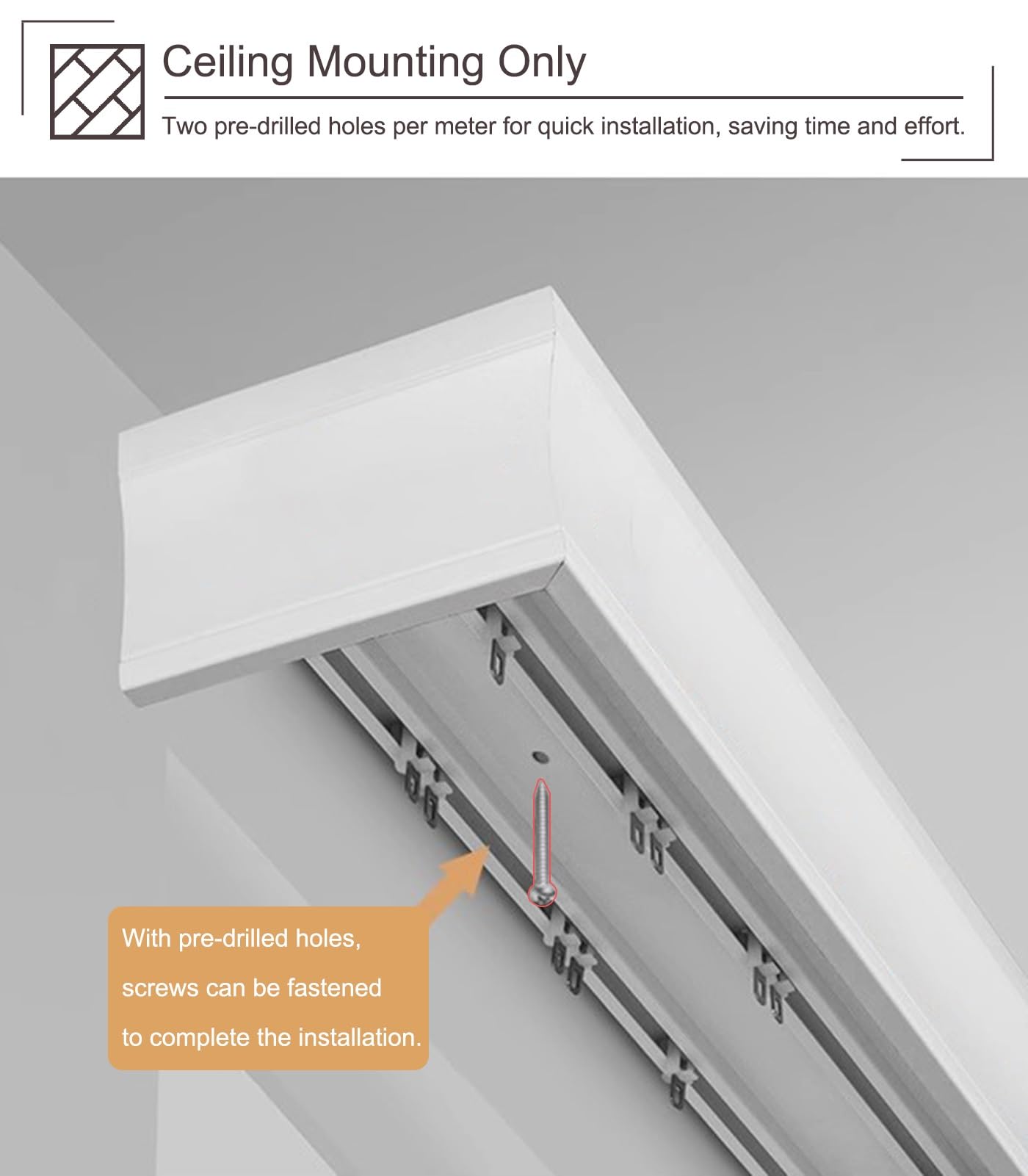 Kit de rails de rideau de plafond double silencieux 3 en 1 pour chambre à coucher - Cache-tringle à rideaux en métal caché intégré (gris, 1 m)