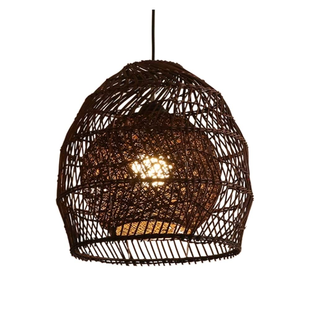 OZBMA Southeast Asia Style Pendant Lamp Retro Rattan Basket Hanging Light Hand Woven Cafe Bar Club Chandelier Lighting Fixture Bamboo Ball for Dining Room Restaurant (size_name 55cm)