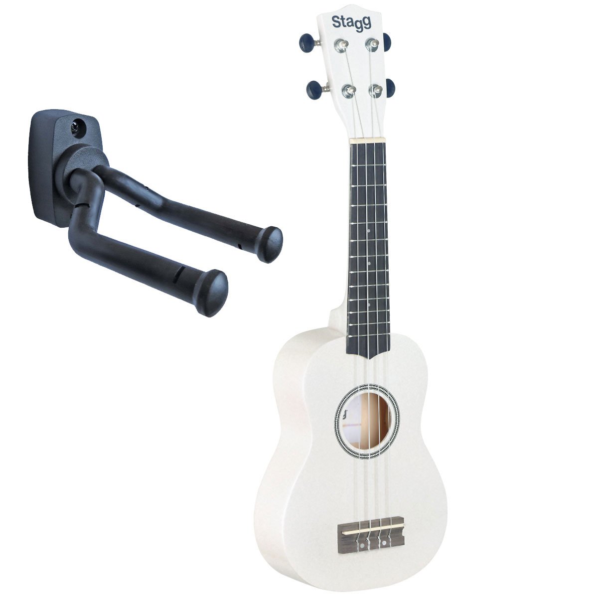 Stagg sopranowy Ukulele + uchwyt ścienny keepdrum (biały)