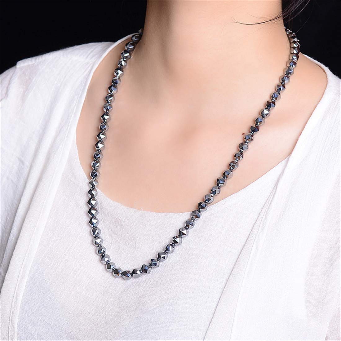 Colgante de cristal natural Collar de ondas de terahercios naturales de 8mm for mujeres y hombres, cuentas cortadas de cadena larga, joyería elástica de energía potente, longitud de 60cm Joyas para mu