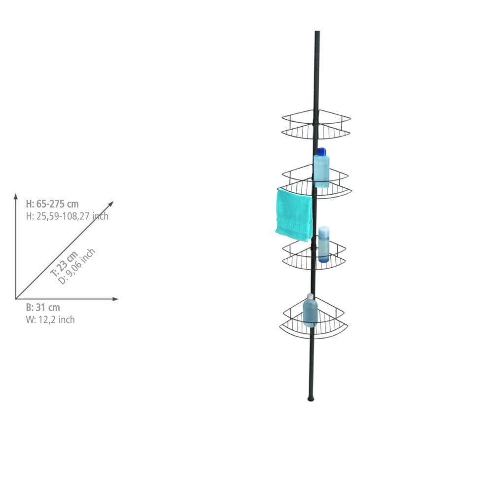 Wenko - Doccia angolare telescopica in acciaio inox, colore: nero