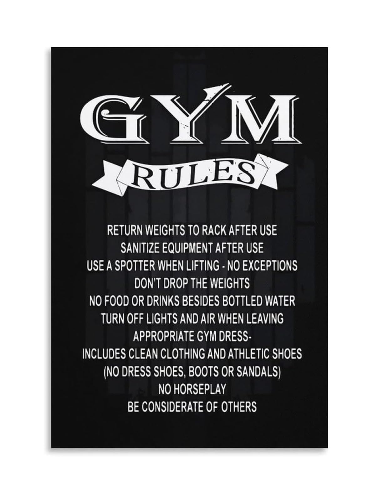 MDBJTCYZN Home Gym Decor​ - Gym Rules Motivational Quote Workout Poster for Garage Wall, Fitness Studio, Exercise Room(Framed,12X18inch(30X45cm))