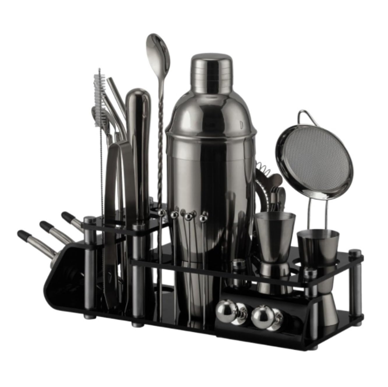 Shaker À Cocktail pour Mélanger Boissons 24pcs Cocktail Set Boston Shaker Mixer Kit De Fabrication De Boissons en Acier Inoxydable pour Une Utilisation À La Maison pour Bar Fête(Black)