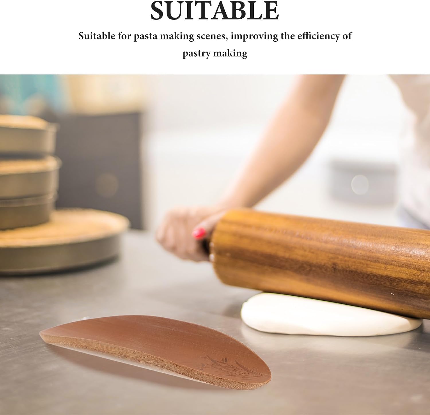 NOLITOY Bamboo Rolling Pin Holder with Grooved Base for Kitchen Display image 3
