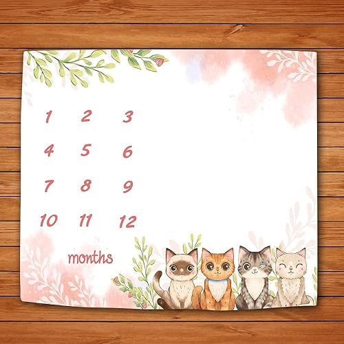 Miniatura 4 de BTXTLY18 - Manta mensual de hitos para niñas, manta de crecimiento de bebés con dibujos animados de animales de dibujos animados rosa primavera,