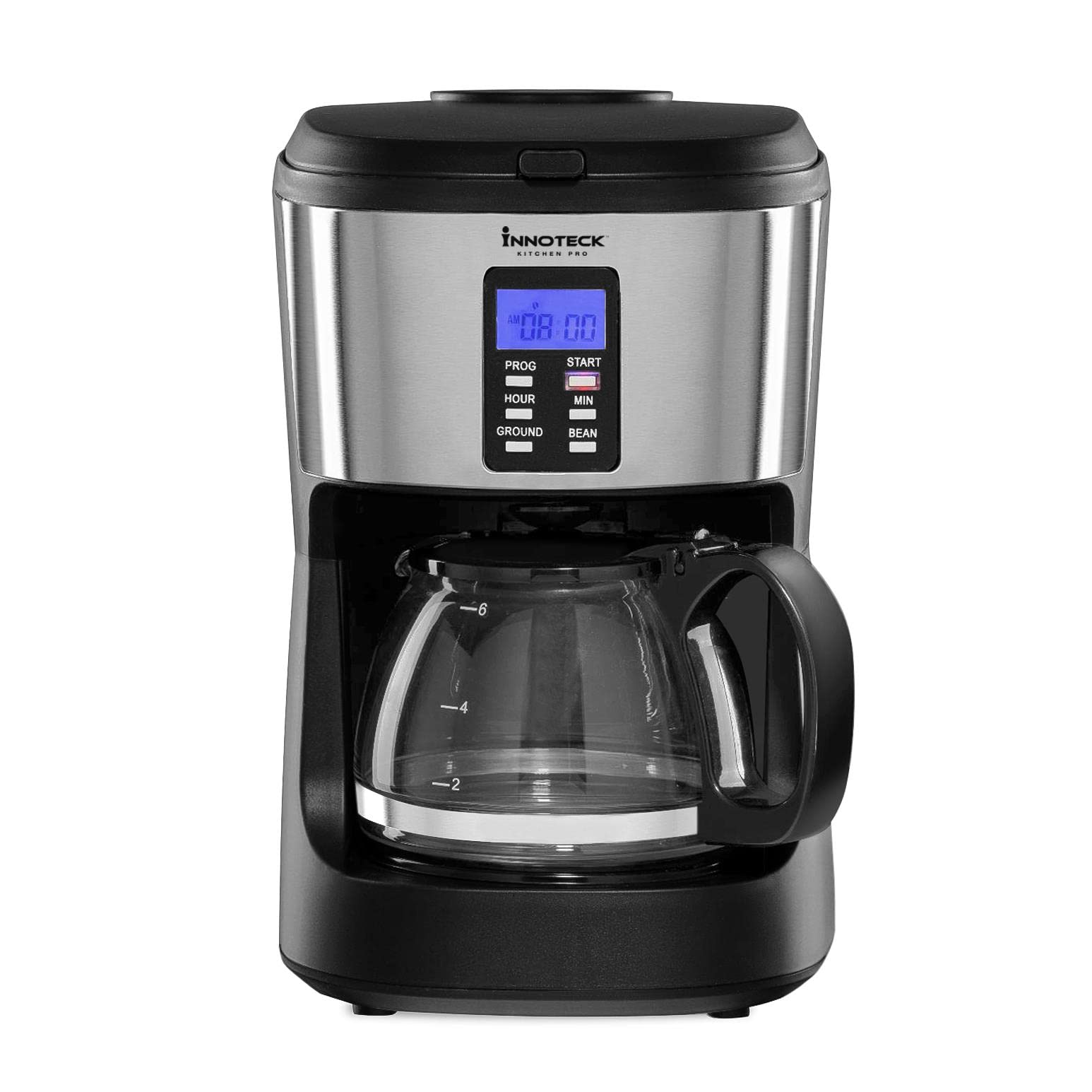 Sponsored Ad – Innoteck Kitchen Pro Digital Grind and Brew 2 in 1 Automatic Drip Coffee Machine with Glass Jar, Black/Chrome – 750ml - DS-5936