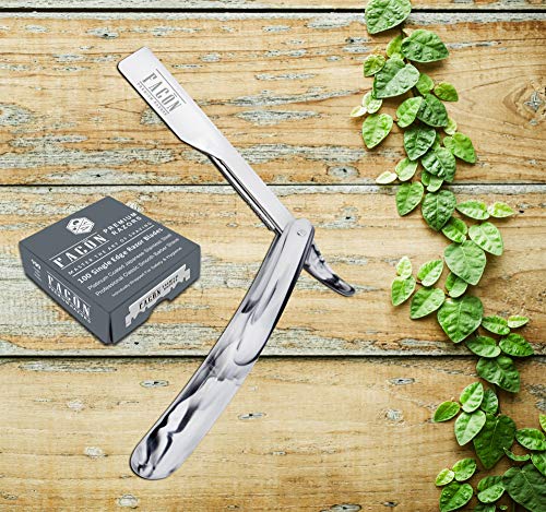 100 Blades + Facón Professional Marble Straight Edge Barber Razor - Salon Quality Cut Throat Shavette #TOP4