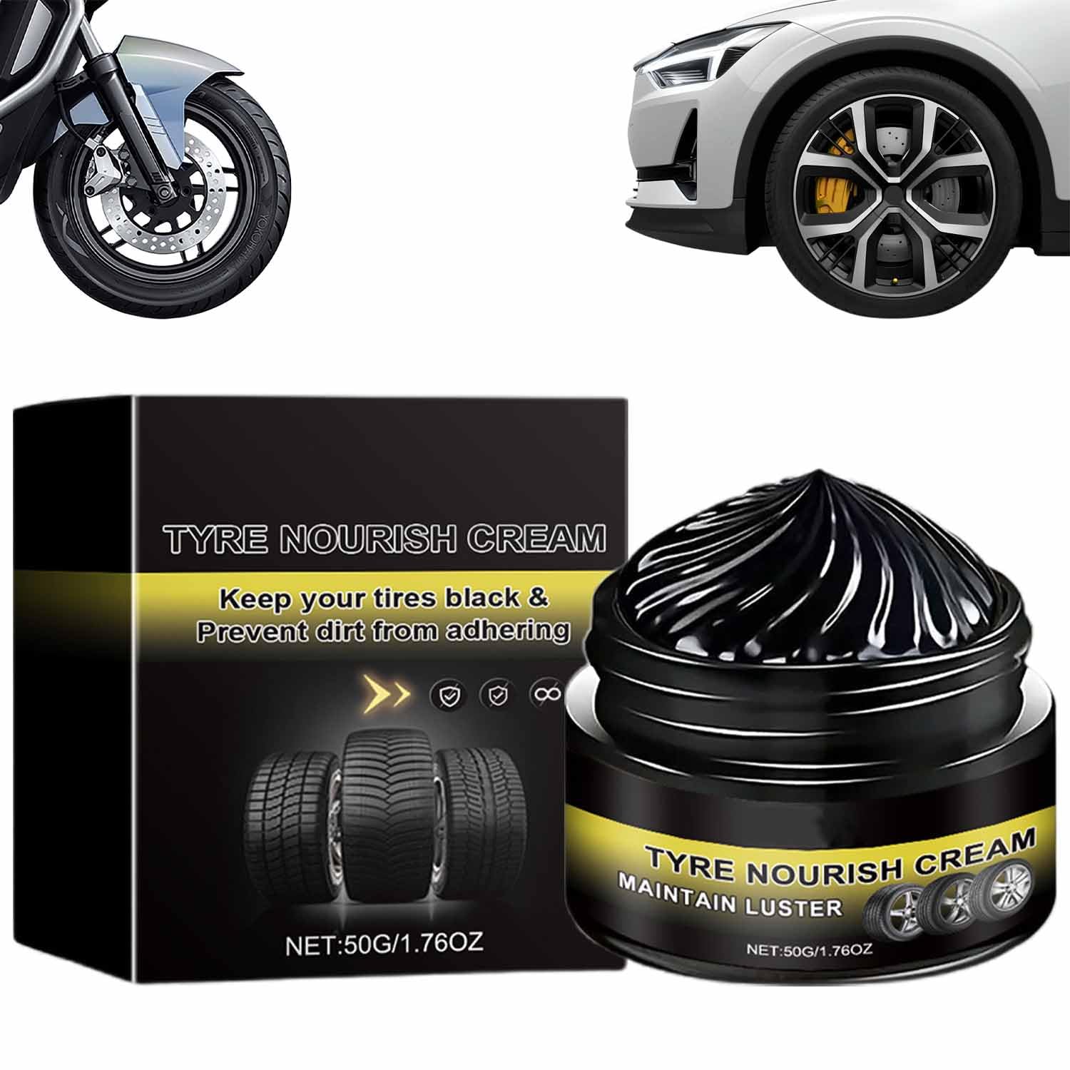 Tyre Nourish Cream, Tire Wax – Restores Black Gloss, Powerful Wheel Cleaning Refurbish Wax, High Gloss Wheel Guard and Rim Wax, for Cars Trucks Motorcycles (3Pcs) — view 8