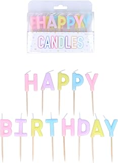 Henbrandt Paquete de 13 velas pastel de feliz cumpleaños en palillos de madera, 4 colores pastel surtidos de 7 cm, velas de celebración de feliz cumpleaños con letras para decoración de tartas de
